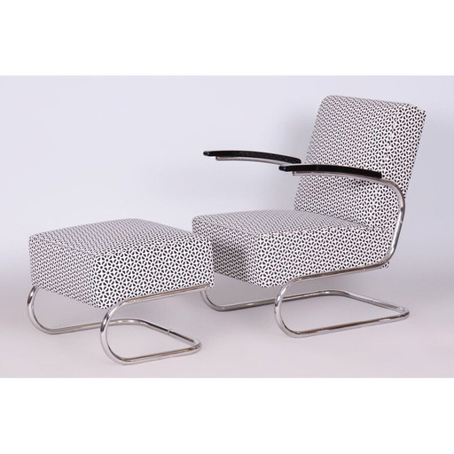 Fauteuil Bauhaus vintage avec ottoman en acier pour Mücke-Melder, Tchécoslovaquie 1930