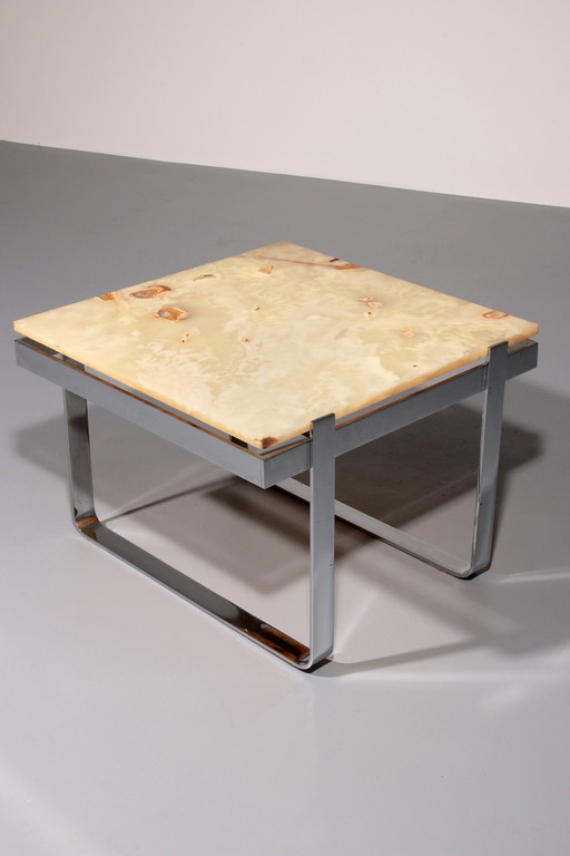 Table basse moderne du milieu du siècle en onyx et métal chromé, Allemagne, années 1970