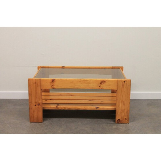 Image 1 of Table basse vintage en pin et verre fumé, 1970