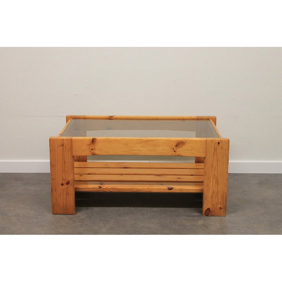 Image 1 of Table basse vintage en pin et verre fumé, 1970