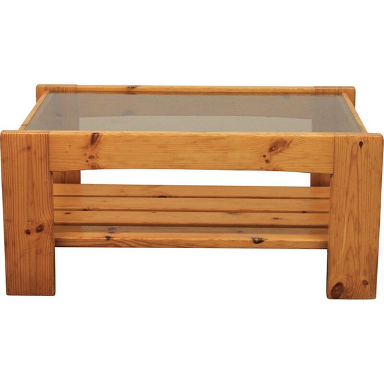 Image 1 of Table basse vintage en pin et verre fumé, 1970