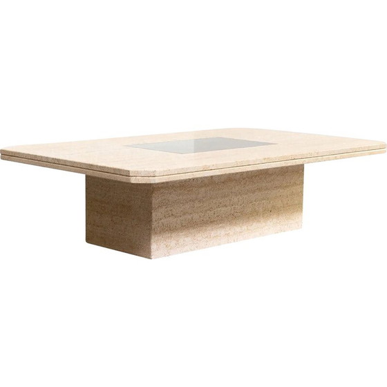 Image 1 of Table basse vintage en travertin par George Mathias pour Maho, Belgique 1970