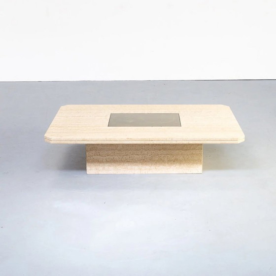 Image 1 of Table basse vintage en travertin par George Mathias pour Maho, Belgique 1970