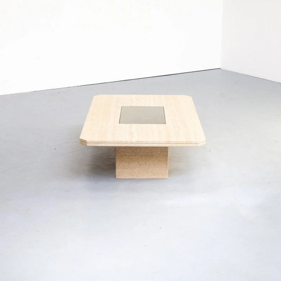 Image 1 of Table basse vintage en travertin par George Mathias pour Maho, Belgique 1970