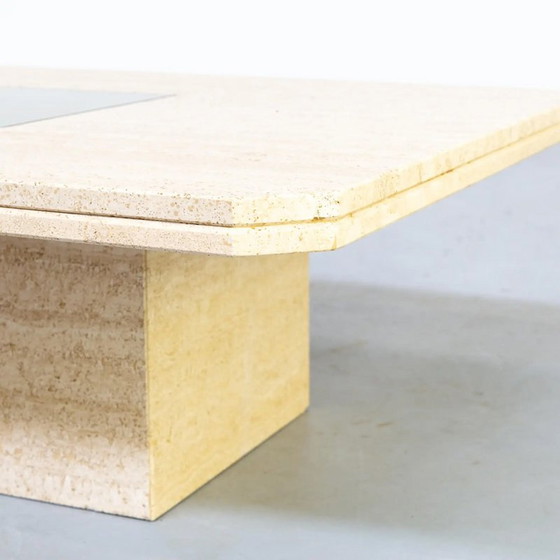 Image 1 of Table basse vintage en travertin par George Mathias pour Maho, Belgique 1970