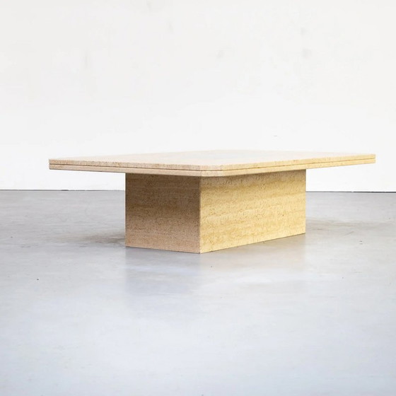 Image 1 of Table basse vintage en travertin par George Mathias pour Maho, Belgique 1970