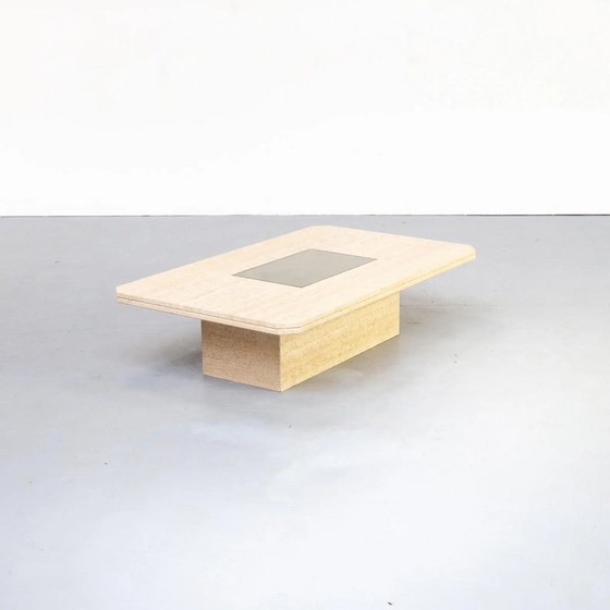 Image 1 of Table basse vintage en travertin par George Mathias pour Maho, Belgique 1970