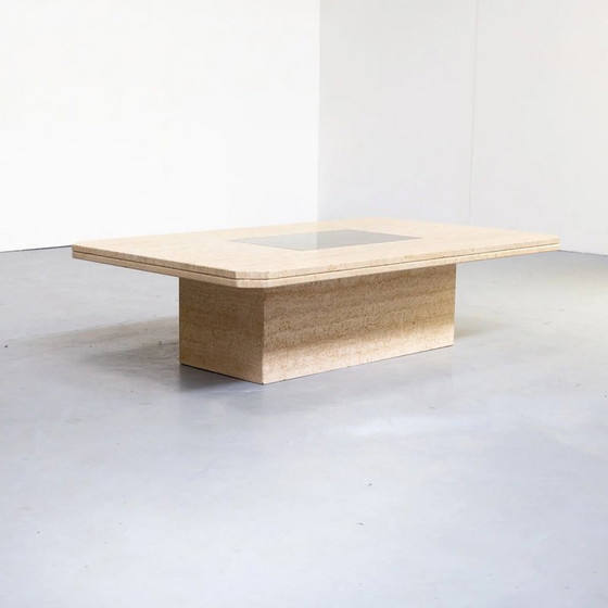 Image 1 of Table basse vintage en travertin par George Mathias pour Maho, Belgique 1970