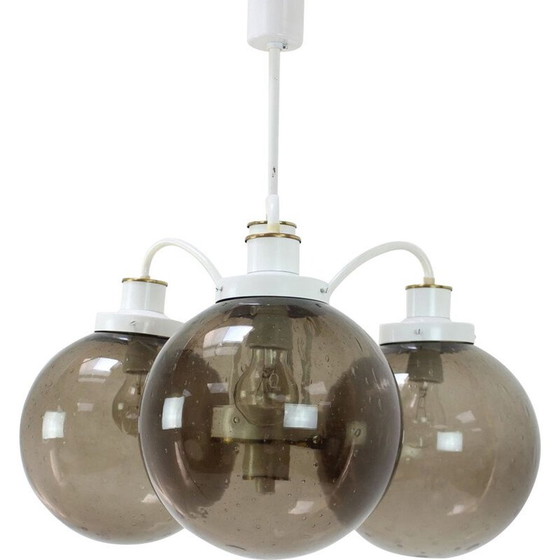 Image 1 of Lustre vintage en verre fumé, métal laqué et laiton par Drukov, Tchécoslovaquie 1970