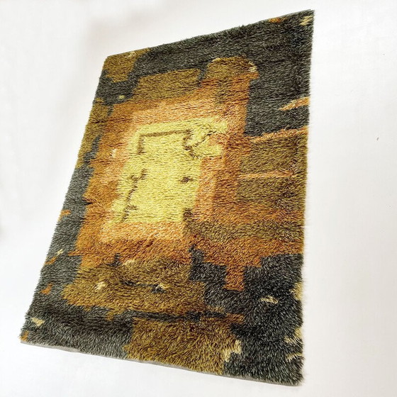 Image 1 of Tapis vintage Rya multicolore en laine à poils longs, Suède, années 1960