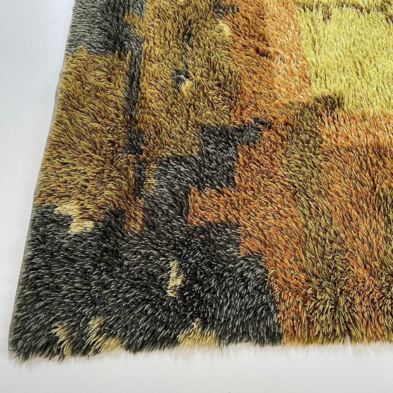 Image 1 of Tapis vintage Rya multicolore en laine à poils longs, Suède, années 1960