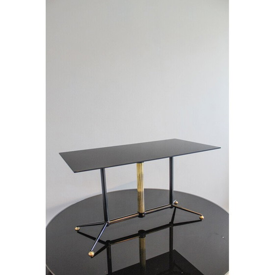 Image 1 of Table basse vintage en verre laqué noir avec laiton et fer, Italie 1950