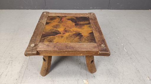 Table basse brutaliste vintage en cuivre plaqué, 1970S