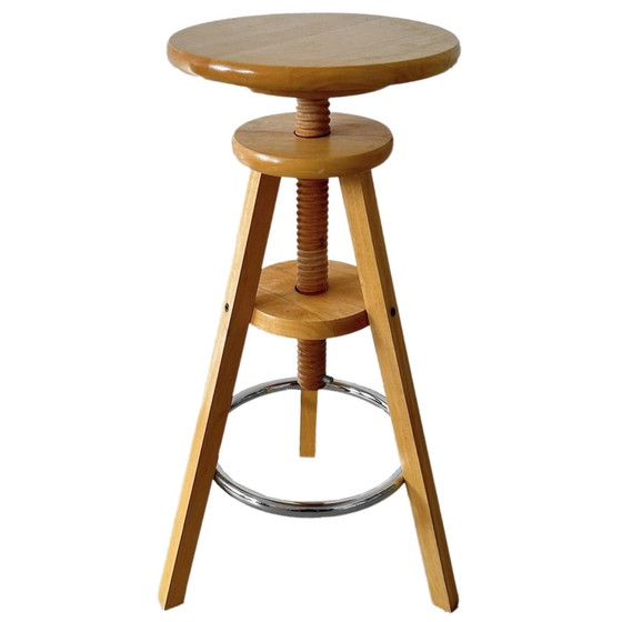 Image 1 of Tabouret de potier réglable vintage en bois uni