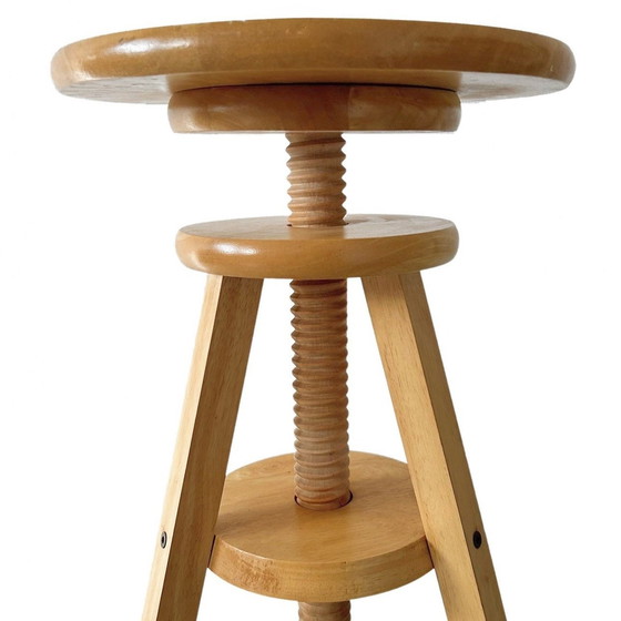 Image 1 of Tabouret de potier réglable vintage en bois uni