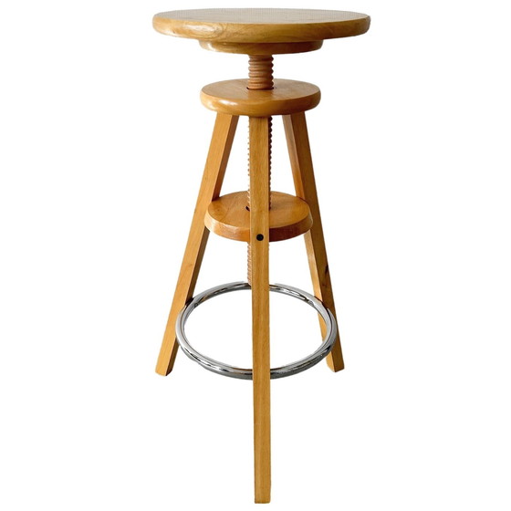 Image 1 of Tabouret de potier réglable vintage en bois uni