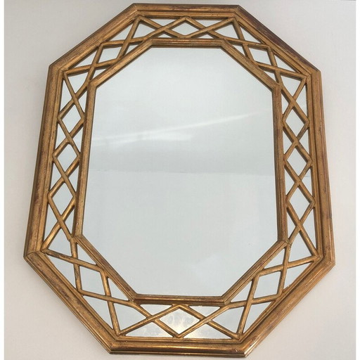 Miroir octogonal en bois doré, 1970