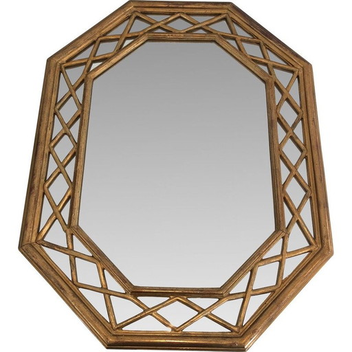 Miroir octogonal en bois doré, 1970