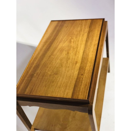 Image 1 of Table d'appoint vintage avec double plateau en bois