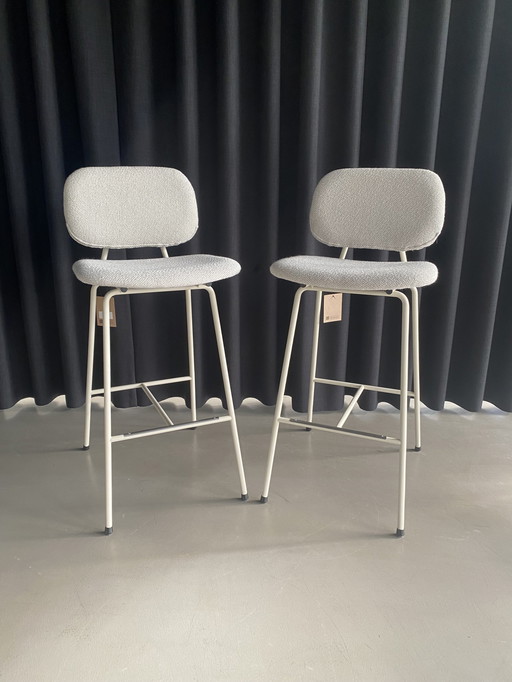 2x Design Tabouret de bar In Box No. 14 - Structure blanche + tissu naturel