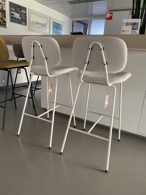 2x Design Tabouret de bar In Box No. 14 - Structure blanche + tissu naturel