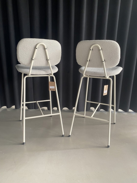 Image 1 of 2x Design Tabouret de bar In Box No. 14 - Structure blanche + tissu naturel