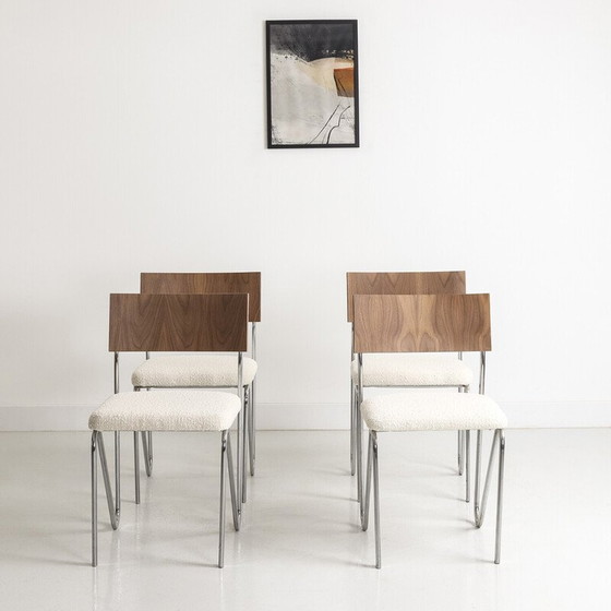 Image 1 of Ensemble de 4 chaises vintage avec structure en acier chromé et dossier en noyer