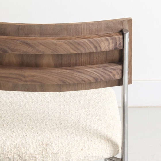 Image 1 of Ensemble de 4 chaises vintage avec structure en acier chromé et dossier en noyer