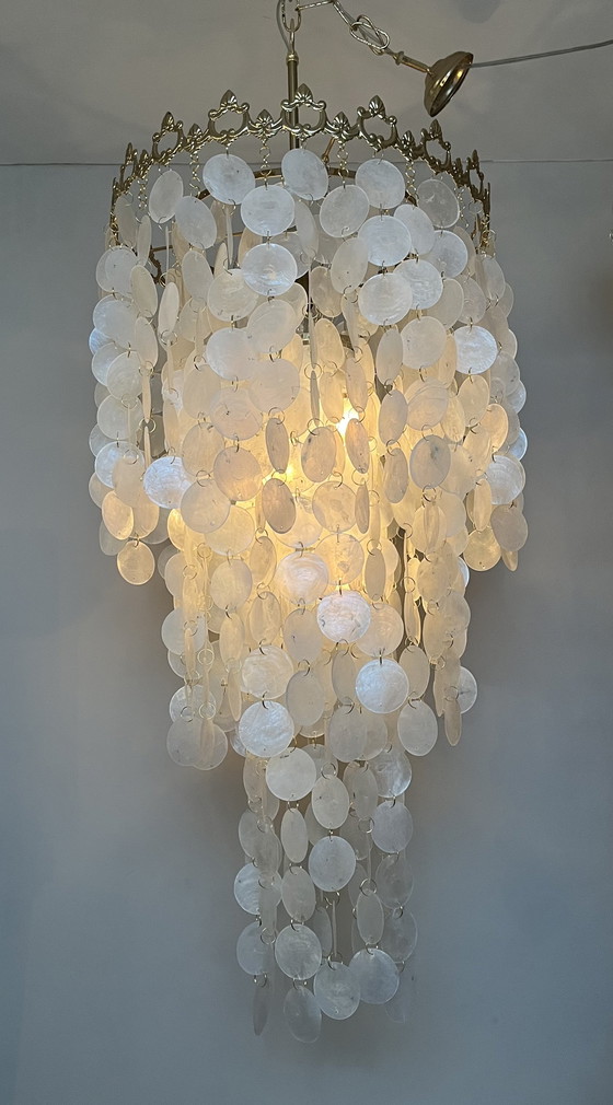 Image 1 of Xl Vintage Capiz Shell Lamp Pendant Lamp Opaline Shell Vide Lamp