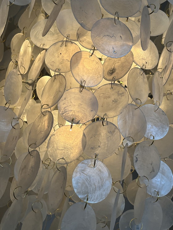 Image 1 of Xl Vintage Capiz Shell Lamp Pendant Lamp Opaline Shell Vide Lamp