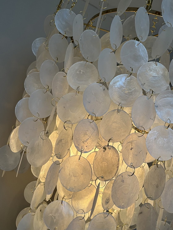 Image 1 of Xl Vintage Capiz Shell Lamp Pendant Lamp Opaline Shell Vide Lamp