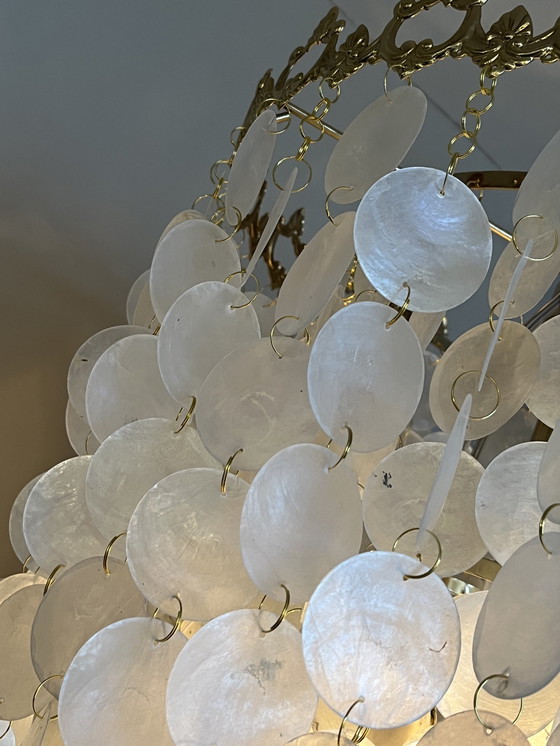 Image 1 of Xl Vintage Capiz Shell Lamp Pendant Lamp Opaline Shell Vide Lamp