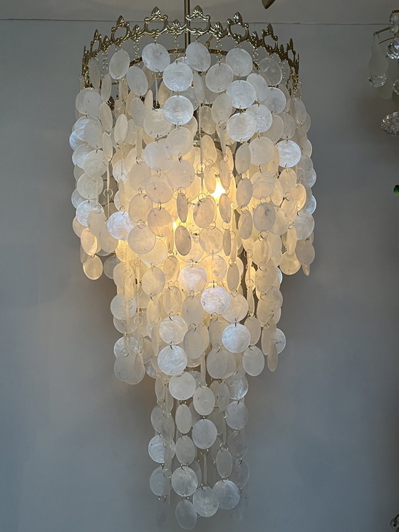 Image 1 of Xl Vintage Capiz Shell Lamp Pendant Lamp Opaline Shell Vide Lamp