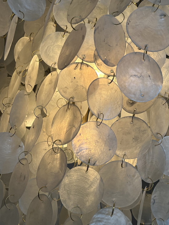 Image 1 of Xl Vintage Capiz Shell Lamp Pendant Lamp Opaline Shell Vide Lamp