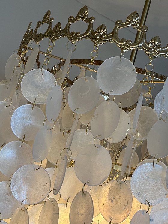 Image 1 of Xl Vintage Capiz Shell Lamp Pendant Lamp Opaline Shell Vide Lamp