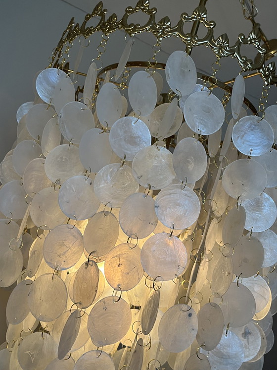 Image 1 of Xl Vintage Capiz Shell Lamp Pendant Lamp Opaline Shell Vide Lamp