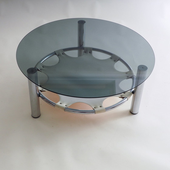 Image 1 of Table basse en verre et chrome de l'ère spatiale