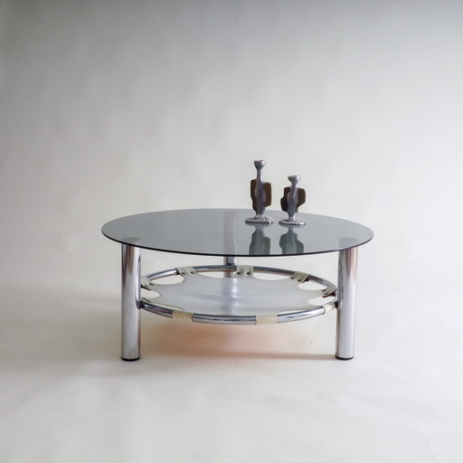 Table basse en verre et chrome de l'ère spatiale