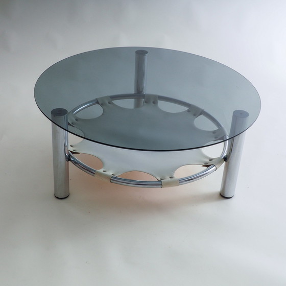 Image 1 of Table basse en verre et chrome de l'ère spatiale