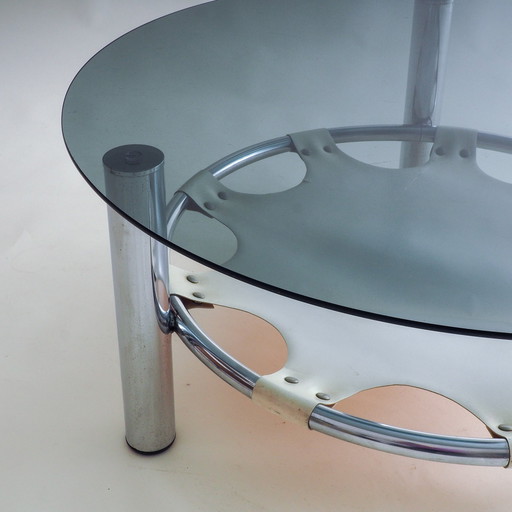 Table basse en verre et chrome de l'ère spatiale