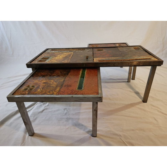 Image 1 of Table basse et paire de bouts de canapé en acier par Robert et Jean Cloutier, 1950