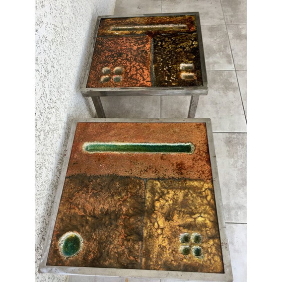 Image 1 of Table basse et paire de bouts de canapé en acier par Robert et Jean Cloutier, 1950