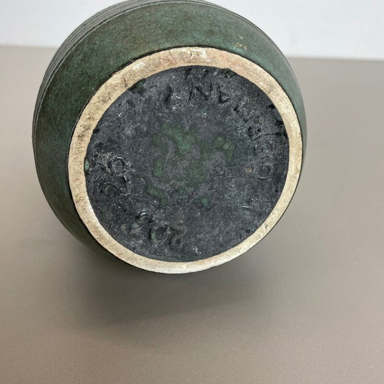 Image 1 of Vase vintage en céramique de lave grasse verte et blanche pour Scheurich, Allemagne 1970
