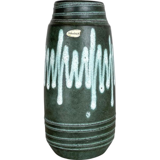 Vase vintage en céramique de lave grasse verte et blanche pour Scheurich, Allemagne 1970