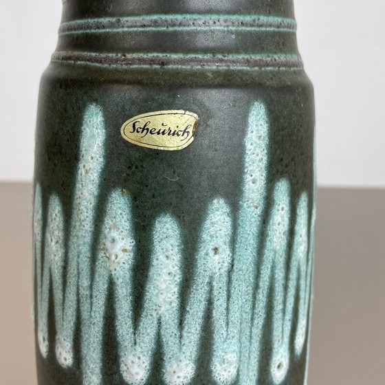 Image 1 of Vase vintage en céramique de lave grasse verte et blanche pour Scheurich, Allemagne 1970
