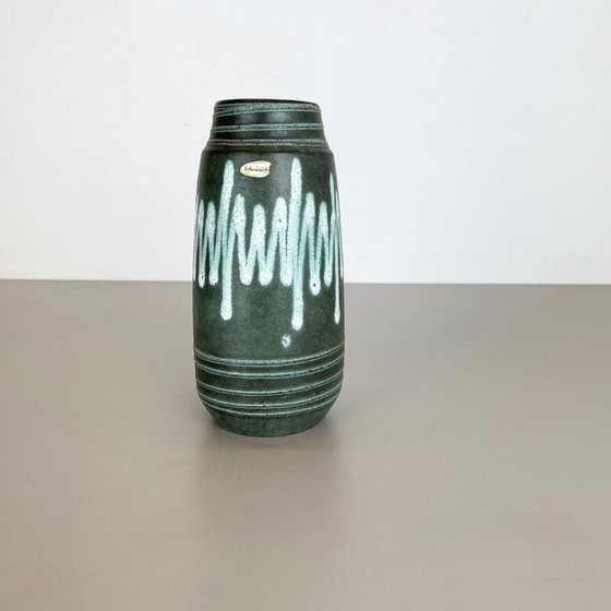 Image 1 of Vase vintage en céramique de lave grasse verte et blanche pour Scheurich, Allemagne 1970