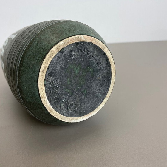 Image 1 of Vase vintage en céramique de lave grasse verte et blanche pour Scheurich, Allemagne 1970