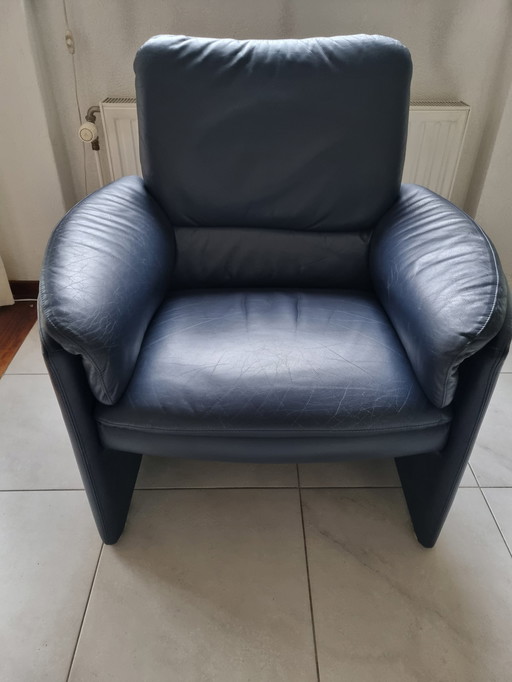 Leolux - Fauteuil en cuir bleu