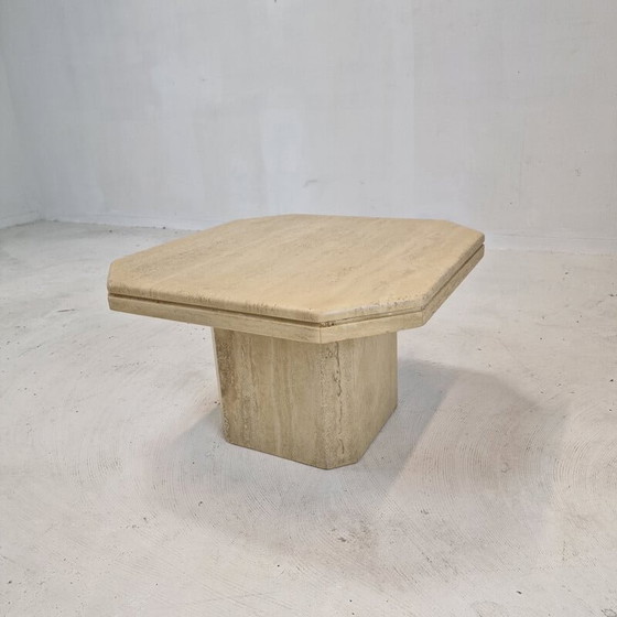 Image 1 of Table basse vintage italienne en travertin, 1980
