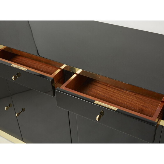 Image 1 of Buffet vintage en laque noire et laiton par J.C. Mahey pour Maison Romeo, 1970